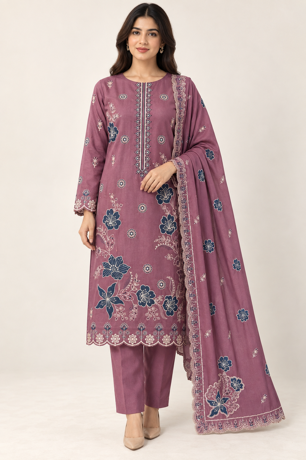 Naaz Mauve ZQ-010 embroidered Dhanak unstitched 3 piece suit - alternate view